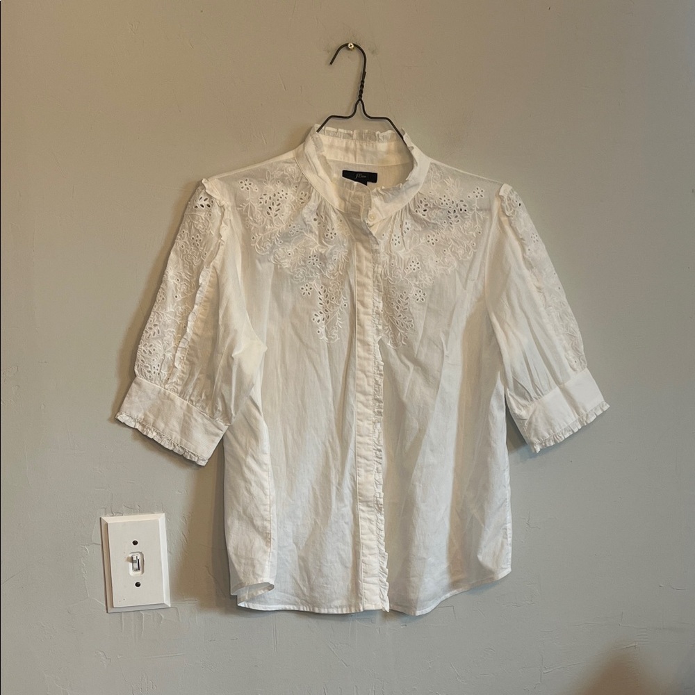 J. Crew white size medium cotton eyelet bordelaise blouse